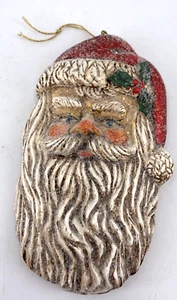 Visage de Père Noël Mural à Suspendre Ornements de Noël Plastique Dur Mica 7" Vintage - Photo 1/8