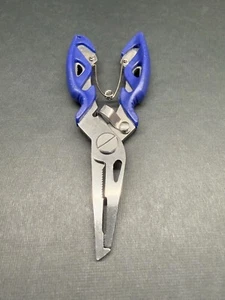 Blue Fishing Pliers Curved Design Spring Loaded - Picture 1 of 3