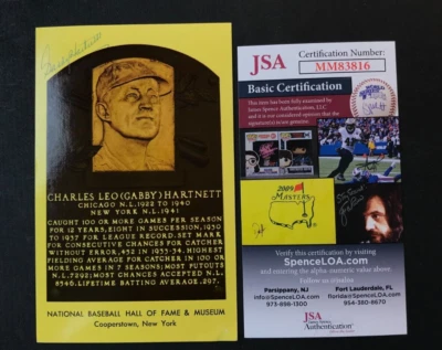 Gabby Hartnett SIGNED on front Hall of Fame Plaque Postcard JSA (Cubs d. 1972) - Image 1 of 3