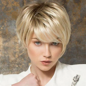Wie Echthaar TOP Mode Perücke Sexy Damen Hellblond Glatt Kurz Perücke Wig NEW - Bild 1 von 7