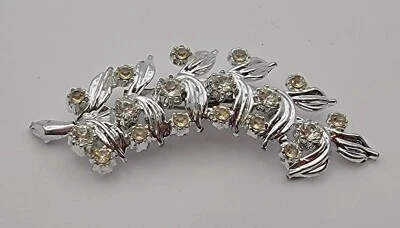 Vintage 50s Color Argento Trasparente Strass Albero Branch Forma Spilla - Immagine 1 di 2