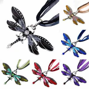 Damen Vintage Halskette Libelle Anhänger Strass Dragonfly Modeschmuck Geschen - Bild 1 von 3