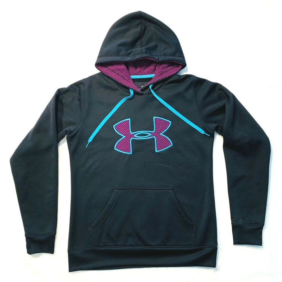 Under Armour Storm Hoodie Sweatshirt Fleece Lined Semi-Fitted Black Purple S EUC - Image 1 of 4