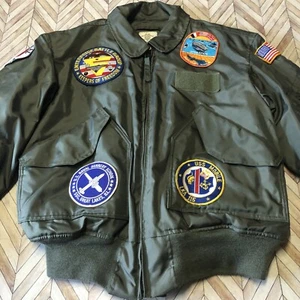 Vintage U.S. Navy Flyers Cold Weather Bomber Jacket. Mit seltenen* Patches Inc. Grün - Bild 1 von 16