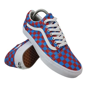 VANS Shoes Mens Size 9 Blue Red Checkerboard All Over Print Skateboarding 508357 - Picture 1 of 12