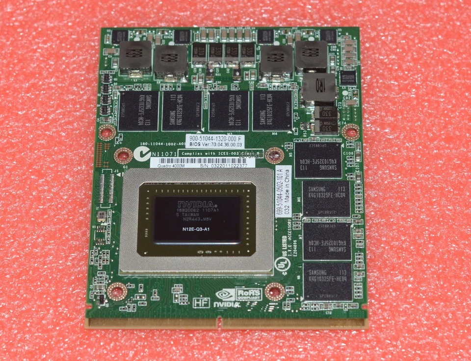 HP NVIDIA QUADRO 4000M 2GB  LAPTOP GRAPHICS VIDEO CARD DR11K HGXY3 N12E-Q3-A1 - Image 1 of 3