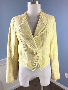CAbi Yellow white tweed fringe Blazer Jacket Euc Work career cocktail S Cute - Picture 1 of 8