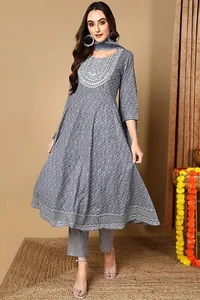 Indina schöne Frauen Mädchen ethnische Kurta mit Hose und Dupatta Set 3-teilig - Bild 1 von 6