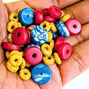 Vibrant African Trade Glass Bead Bundle Red Yellow Blue 3-13mm 27ct - Picture 1 of 6