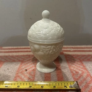 Avon 6" Vintage Milk White Glass Hobnail Pedestal Oval Candy Dish With Lid - Picture 1 of 4