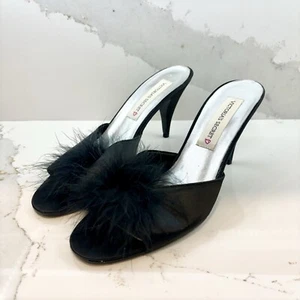 Scarpe Victoria's Secret nere raso Marabou boudoir tacco 4" vintage anni 90 - Foto 1 di 10