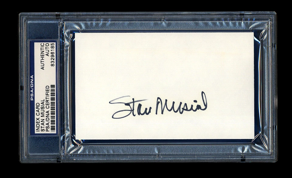 STAN MUSIAL SIGNED MINT INDEX CARD PSA/DNA HOF AUTOGRAPHED ST LOUIS CARDINALS - Image 1 of 1