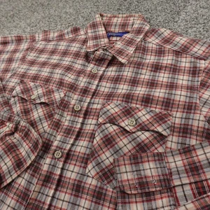 VTG JC Penney Shirt Mens L Red Beige Plaid Brushed Flannel Button Up Work 80s - Picture 1 of 9
