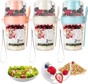 3 Stück Müslibecher to Go, 560ml+310ml Joghurtbecher to Go mit Löffel, Doppelsch - Bild 1 von 7