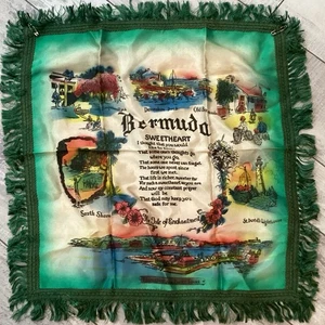Pillow Sham, U.S. WWII, Sweetheart Message, Bermuda, 18”H X 17”W +Fringe - Foto 1 di 8