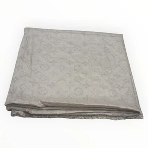 Louis Vuitton Shawl Monogram Scarf Silk Lv Wool Beige Authentic Vintage Wrap - Picture 1 of 14