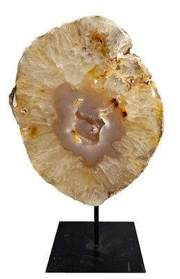 ACHATSCHEIBE AUF METALLSTÄNDER AMETHYST EDELSTEIN ACHAT GEODE BERGKRISTALL QUARZ - Bild 1 von 4