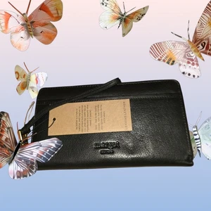 Margot New York Gabby Single Zip Around Leather Wallet Wristlet Black - Bild 1 von 14