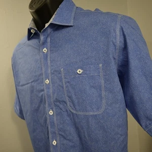 Bugatchi Classic Fit Button Up Dress Shirt Blue Short Sleeve Mens Size Large - Picture 1 of 9