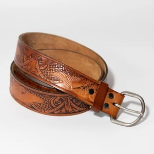 Vintage Tooled Leather Belt Eagle Top Grain Brown Western USA 32-34 (43"x1.5") - Picture 1 of 7