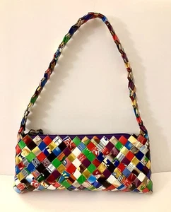 Gummi/Süßigkeiten Verpackung Handtasche, recycelt mehrfarbig, 11” x 5”, Vintage, lila Reißverschluss - Bild 1 von 6