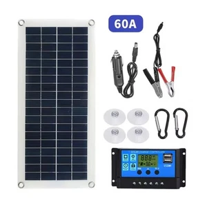 Pannello Solare Con Controller 12V 60A Casa, Camper, Barca Uscita Usb - Foto 1 di 5