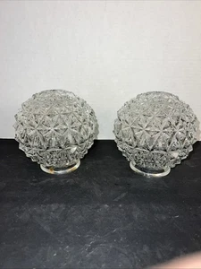 2 Plafoniera Vintage Punti Taglio Diamante Vetro Trasparente Globo Paralume - Foto 1 di 6