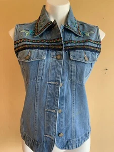 CHALECO VAQUERO MUJER VINTAGE BILL BLASS BORDADO - Imagen 1 de 7