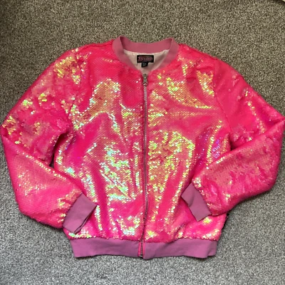 JoJos Closet Chaqueta Niñas 7/8 M Rosa Lentejuelas Bombardero Siwa Caliente Kidcore Barbiecore Foto 1 de 4