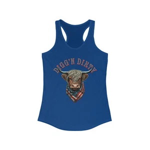 Digg'n Dirty Highland Cow-Women's Racerback Tank, USA, America, country loving - Picture 1 of 31