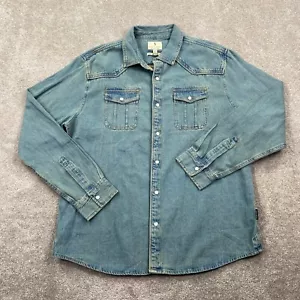 Scott James Denim Pearl Button Up Shirt Men's Size L Light Blue Long Sleeves - Picture 1 of 16