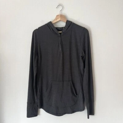 Prana Gray Long Sleeve Hooded Henley Top Women's Size Medium - Image 1 of 4