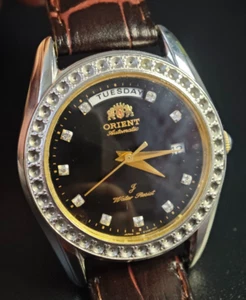 Automatic ORIENT Day Date Presedent Rare Case EV06-B0 Vintage Good BLACK DIAL - Picture 1 of 19