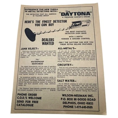 Detector de metales Daytona anuncio impreso vintage años 70 Wilson Neuman Delphos OH Foto 1 de 4