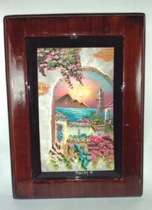 Vintage Hand Painted Tile Wall Art Of Mazatlan Mexico By A Lopez 8 x 12. Framed  - Picture 1 of 7