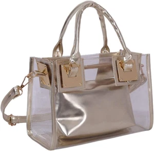 Women 2 Pcs Small Clear Tote Beach Shoulder Top-Handle Bag PVC Transparent Satch - Picture 1 of 7