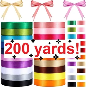 Satin Ribbon 3/4 inches (18mm) 200 yard roll red blue green yellow gray pink - Picture 1 of 50