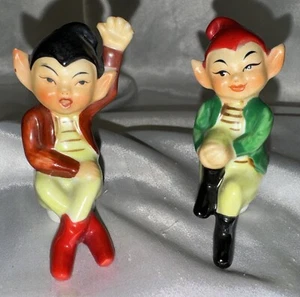 Vintage Salt and Pepper Shakers Christmas Pixie Elves Japan 1950ish - Picture 1 of 8