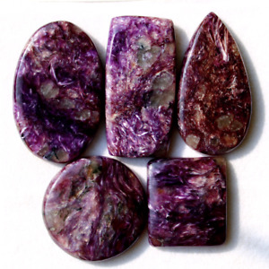 5 Pcs Natural Russian Charoite Top Quality Mix Cabochon Untreated Gemstones Lot
