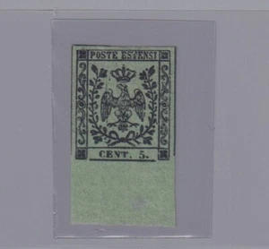 Modena 1855:5c. olivgrün 'Doppeldruck' (Nr. 8a) mit breiten Rändern (Kat.57/27) - Bild 1 von 3