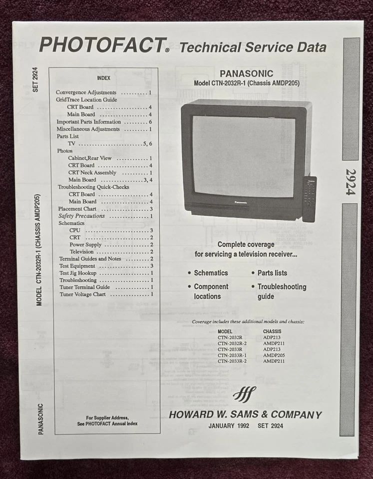 Manual de servicio Sams Photofact 2924 para Panasonic CTN-2032R-1, CTN-2032R Foto 1 de 1