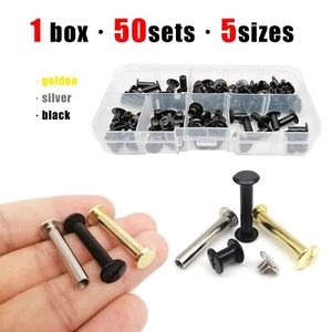 50er Sets Mix Size Niete Chicago Schraubpfosten Bindenagel für Leder Tasche Gürtelriemen - Bild 1 von 9