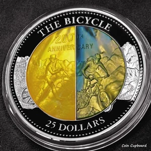 2017 - 25 $ Cook Islands - 200th Anniv of the Bicycle Mother Pearl 5oz Silber  - Bild 1 von 5