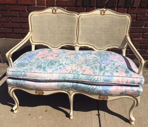 Vintage French Provincial Shabby Chic Caned Sofa Couch Settee Cover
