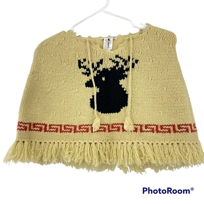 Poncho Bonpoint Niños Marrón Negro Reno Borla Flecos Lana Merino De Colección 4 Foto 1 de 4