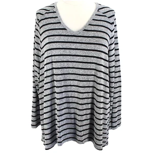 Livi Active Knit Top Womens Size 26/28 Gray Black Stripe V Neck Long Sleeve - Picture 1 of 7