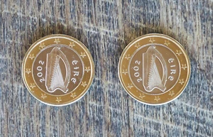 Zwei Irland 1 Euro Irish Harp Münzen 2002, Stempelglanz - Bild 1 von 3