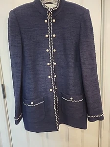 GIACCA IN MAGLIA ST. JOHN COLLECTION MARI GRIGIO NAVY PERLA ZIP DAVANTI, TAGLIA 6 - Foto 1 di 4