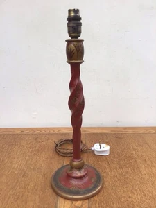ANTIQUE CHINOISERIE BARLEY TWIST TABLE LAMP 1920s/30s HAND PAINTED FULLY REWIRED - Picture 1 of 17