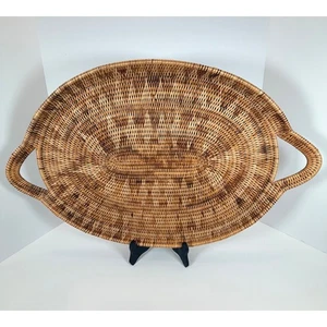 Large Oval Indonesian Rattan & Paku hata basket w/ handles wall decor or tray - Picture 1 of 8